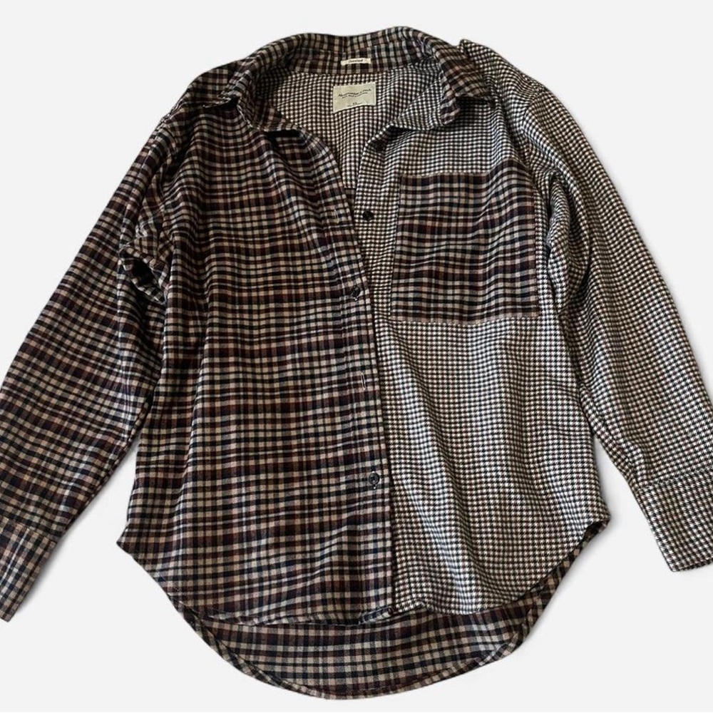 Abercrombie & Fitch Brown Flannel Oversized Multi Plaid Button Up XS Fall/Winter